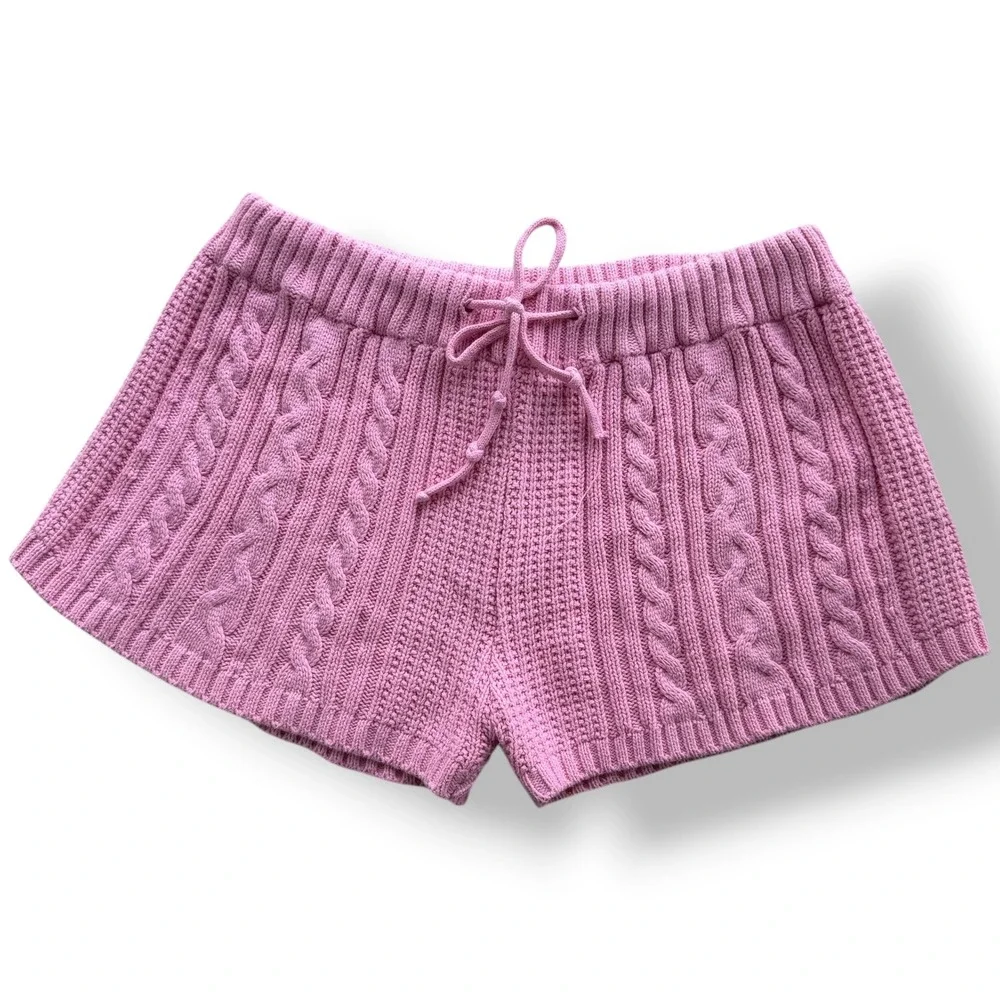 Forever 21 x Pantone Women L Pink Cable Knit Drawstring Shorts Loungewear Barbie